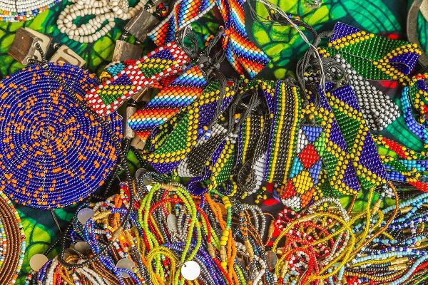 Africa-Tanzania Display of Maasai bead crafts